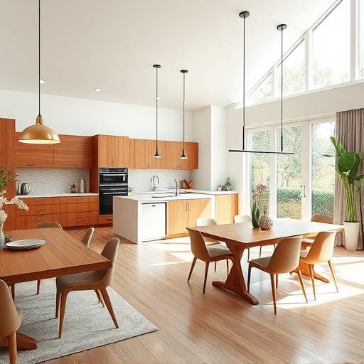 Open concept kitchen with seamless transition to dining area